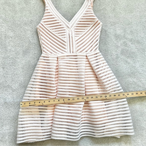 MAJE Pink Rayure Mesh-Striped Jersey Mini Dress Size 2 Skater Feminine Dainty - Picture 12 of 13